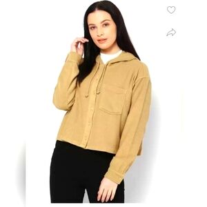 American Eagle Outfitters Button Up Cropped Corduroy Jacket Hoodie-size L-EUC 🤎